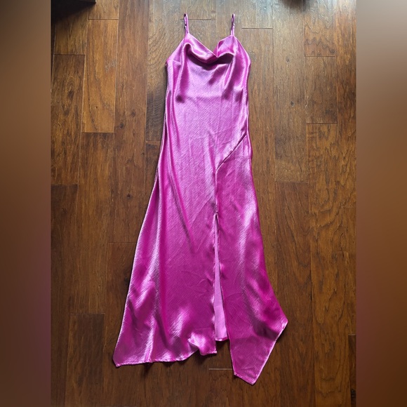 Know One Cares Hot Pink Satin Midi Slip Dress | Size M - Picture 4 of 12